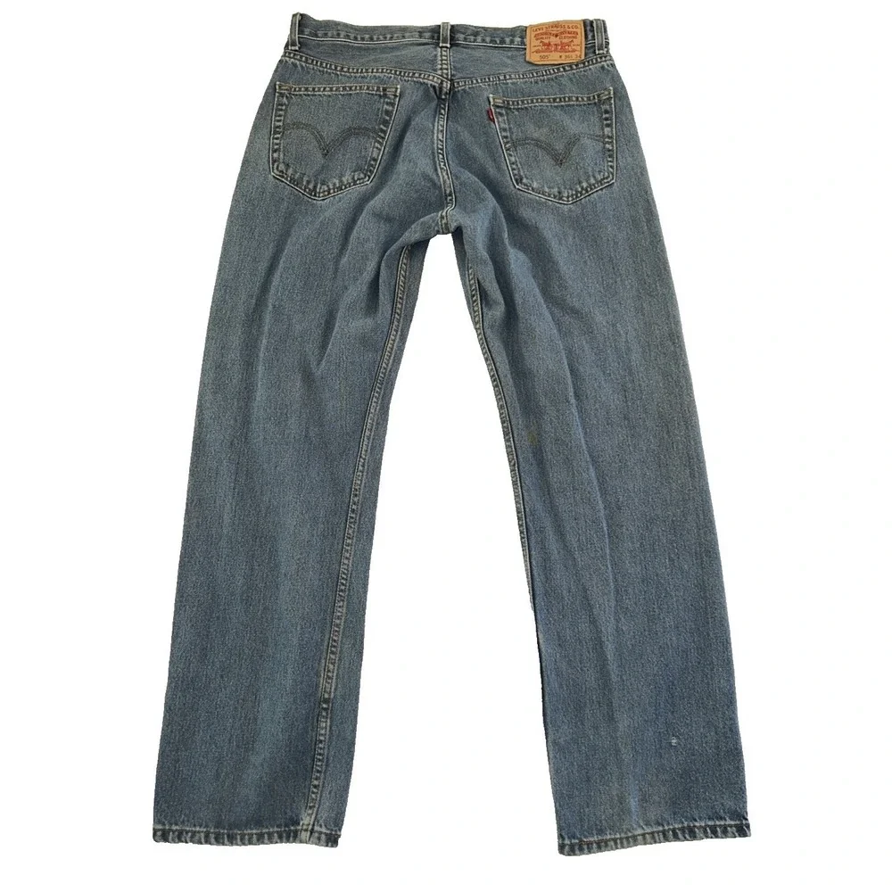 Levi's 505 Men's‎ Jeans W36 L34 Blue Denim Regular Fit Straight Leg Mid Rise Zip
